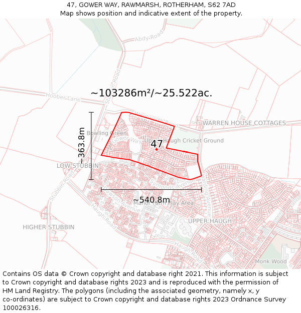 47, GOWER WAY, RAWMARSH, ROTHERHAM, S62 7AD: Plot and title map