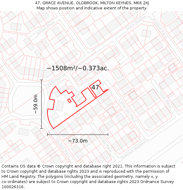 47, GRACE AVENUE, OLDBROOK, MILTON KEYNES, MK6 2XJ: Plot and title map