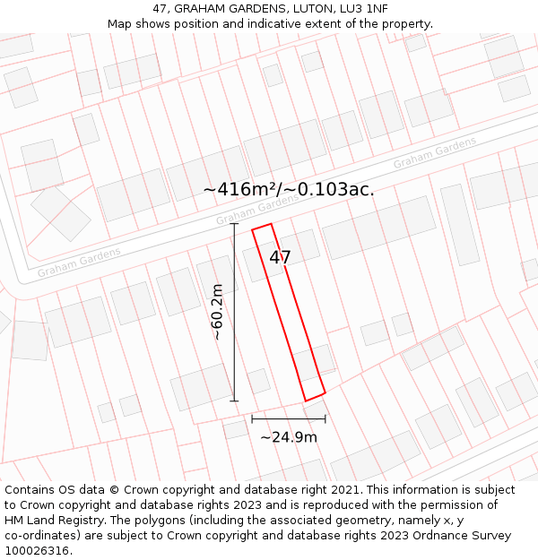 47, GRAHAM GARDENS, LUTON, LU3 1NF: Plot and title map