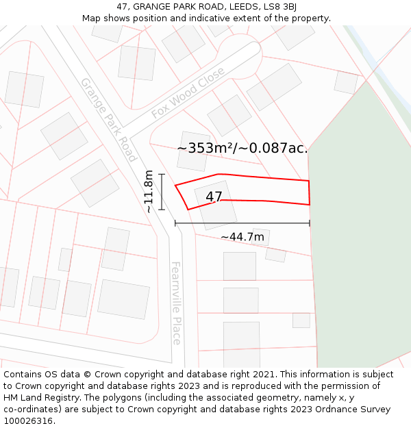 47, GRANGE PARK ROAD, LEEDS, LS8 3BJ: Plot and title map