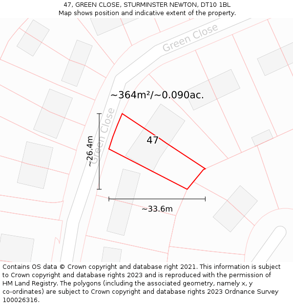 47, GREEN CLOSE, STURMINSTER NEWTON, DT10 1BL: Plot and title map