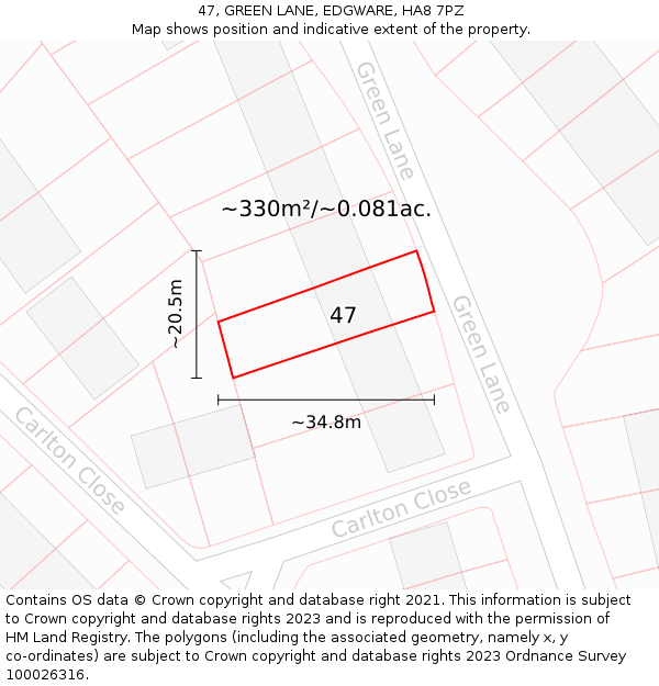 47, GREEN LANE, EDGWARE, HA8 7PZ: Plot and title map