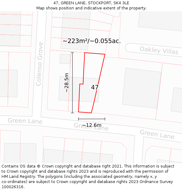 47, GREEN LANE, STOCKPORT, SK4 3LE: Plot and title map