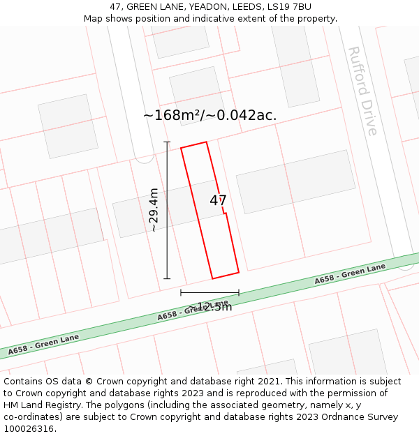 47, GREEN LANE, YEADON, LEEDS, LS19 7BU: Plot and title map