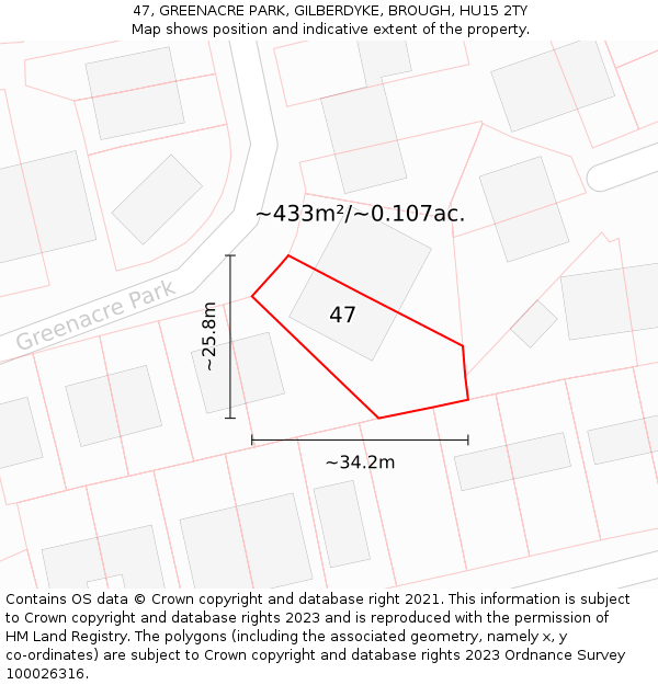 47, GREENACRE PARK, GILBERDYKE, BROUGH, HU15 2TY: Plot and title map