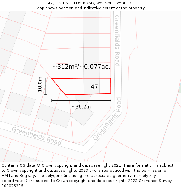 47, GREENFIELDS ROAD, WALSALL, WS4 1RT: Plot and title map