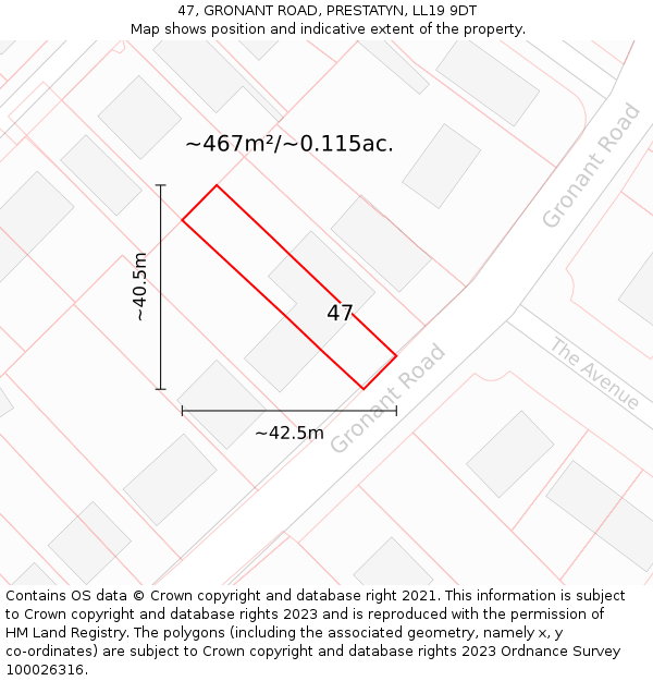 47, GRONANT ROAD, PRESTATYN, LL19 9DT: Plot and title map