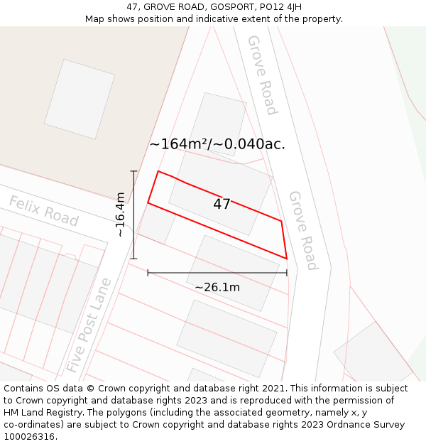 47, GROVE ROAD, GOSPORT, PO12 4JH: Plot and title map