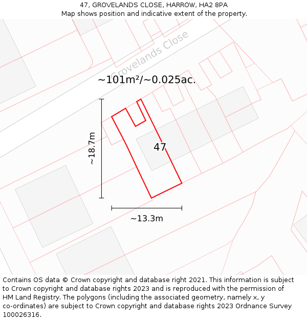 47, GROVELANDS CLOSE, HARROW, HA2 8PA: Plot and title map