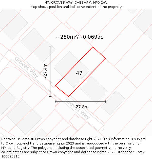 47, GROVES WAY, CHESHAM, HP5 2WL: Plot and title map