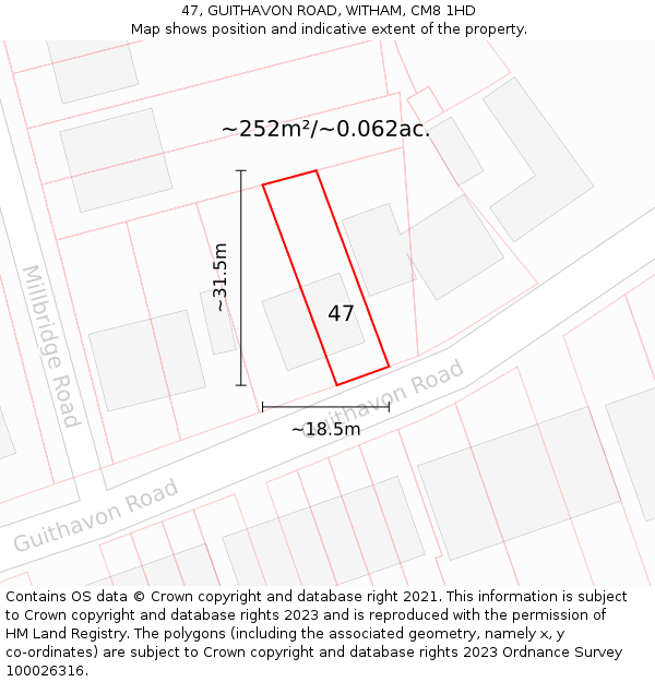 47, GUITHAVON ROAD, WITHAM, CM8 1HD: Plot and title map