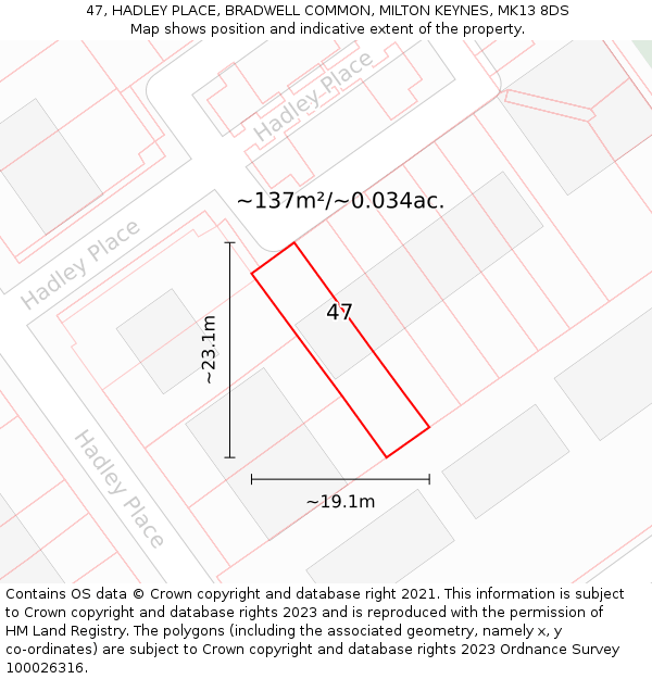 47, HADLEY PLACE, BRADWELL COMMON, MILTON KEYNES, MK13 8DS: Plot and title map