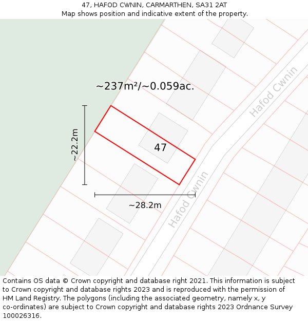 47, HAFOD CWNIN, CARMARTHEN, SA31 2AT: Plot and title map