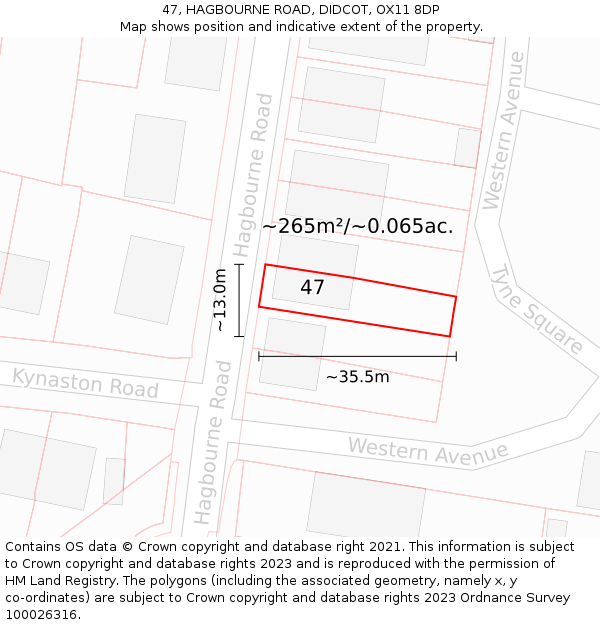 47, HAGBOURNE ROAD, DIDCOT, OX11 8DP: Plot and title map