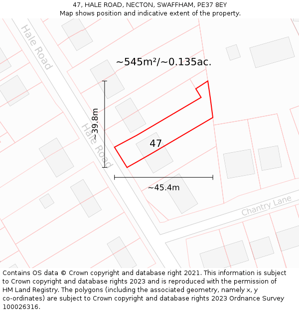 47, HALE ROAD, NECTON, SWAFFHAM, PE37 8EY: Plot and title map