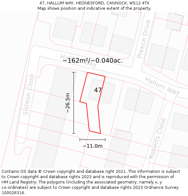 47, HALLUM WAY, HEDNESFORD, CANNOCK, WS12 4TX: Plot and title map