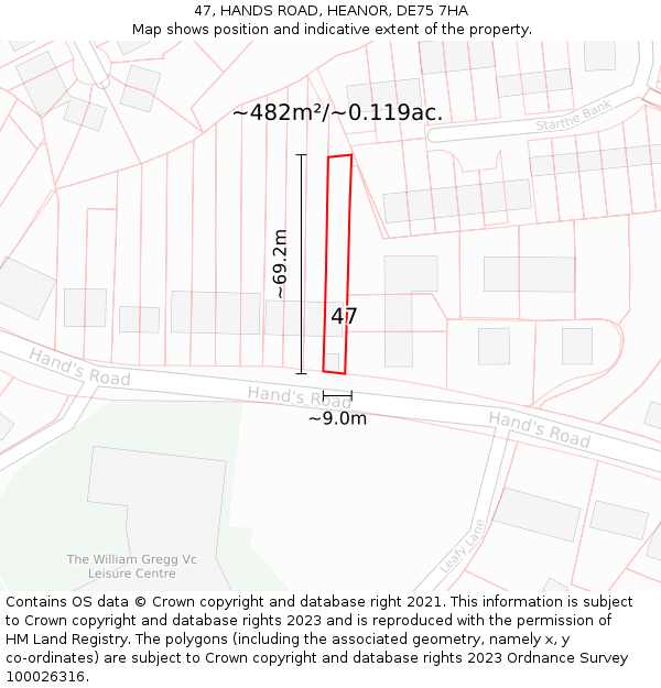 47, HANDS ROAD, HEANOR, DE75 7HA: Plot and title map