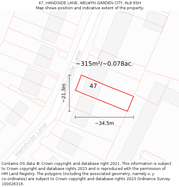 47, HANDSIDE LANE, WELWYN GARDEN CITY, AL8 6SH: Plot and title map