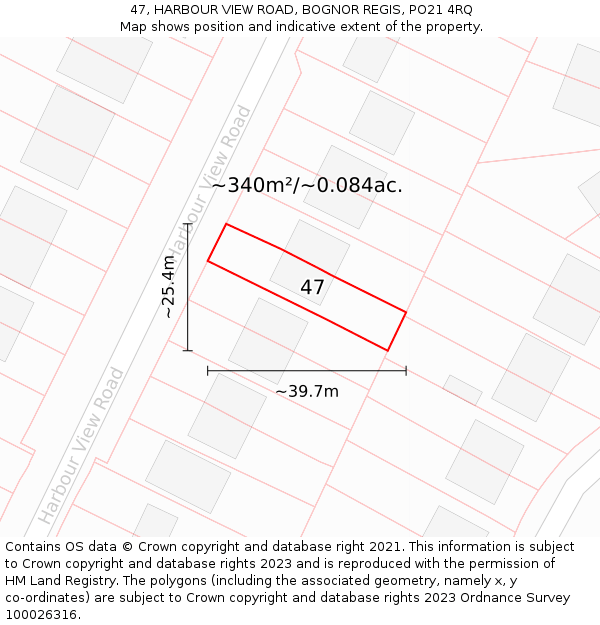 47, HARBOUR VIEW ROAD, BOGNOR REGIS, PO21 4RQ: Plot and title map