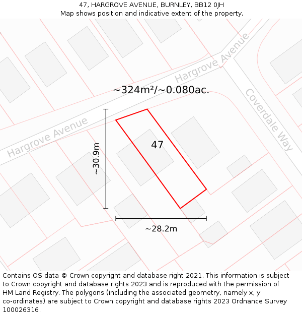 47, HARGROVE AVENUE, BURNLEY, BB12 0JH: Plot and title map