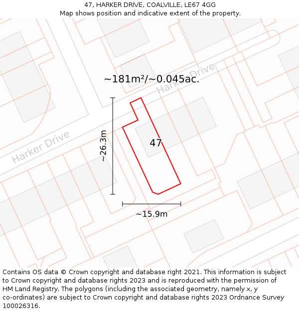 47, HARKER DRIVE, COALVILLE, LE67 4GG: Plot and title map