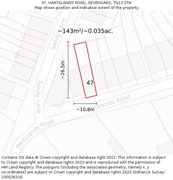 47, HARTSLANDS ROAD, SEVENOAKS, TN13 3TW: Plot and title map