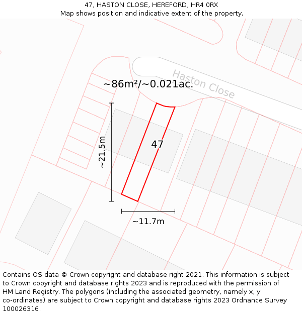 47, HASTON CLOSE, HEREFORD, HR4 0RX: Plot and title map