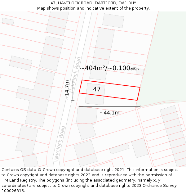 47, HAVELOCK ROAD, DARTFORD, DA1 3HY: Plot and title map