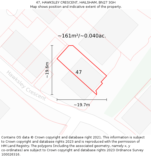 47, HAWKSLEY CRESCENT, HAILSHAM, BN27 3GH: Plot and title map