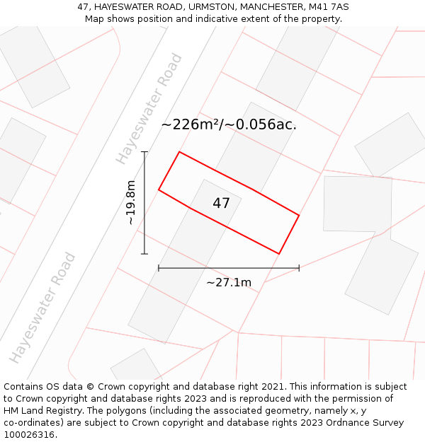 47, HAYESWATER ROAD, URMSTON, MANCHESTER, M41 7AS: Plot and title map