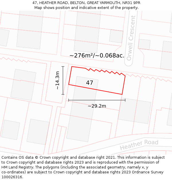 47, HEATHER ROAD, BELTON, GREAT YARMOUTH, NR31 9PR: Plot and title map