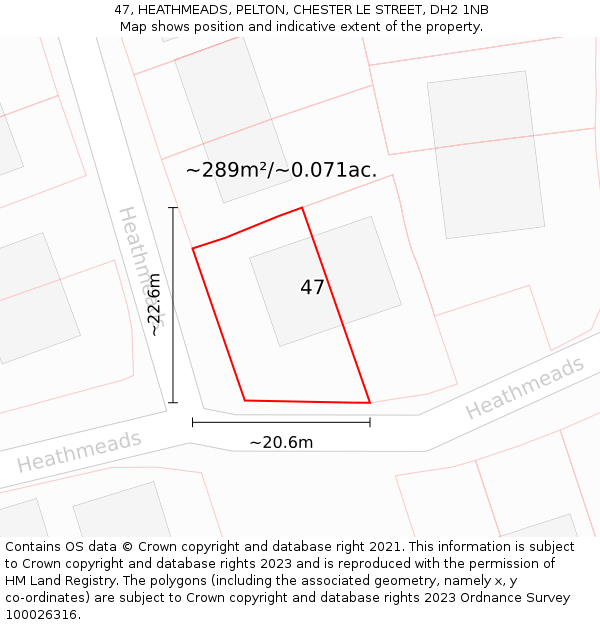 47, HEATHMEADS, PELTON, CHESTER LE STREET, DH2 1NB: Plot and title map