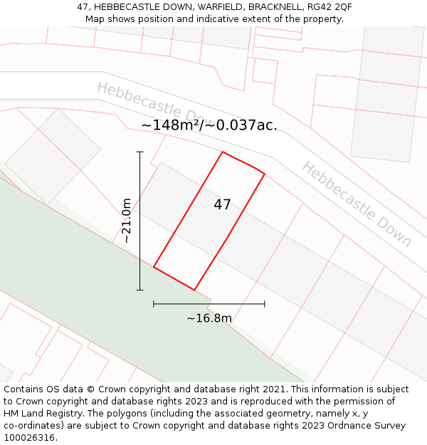 47, HEBBECASTLE DOWN, WARFIELD, BRACKNELL, RG42 2QF: Plot and title map