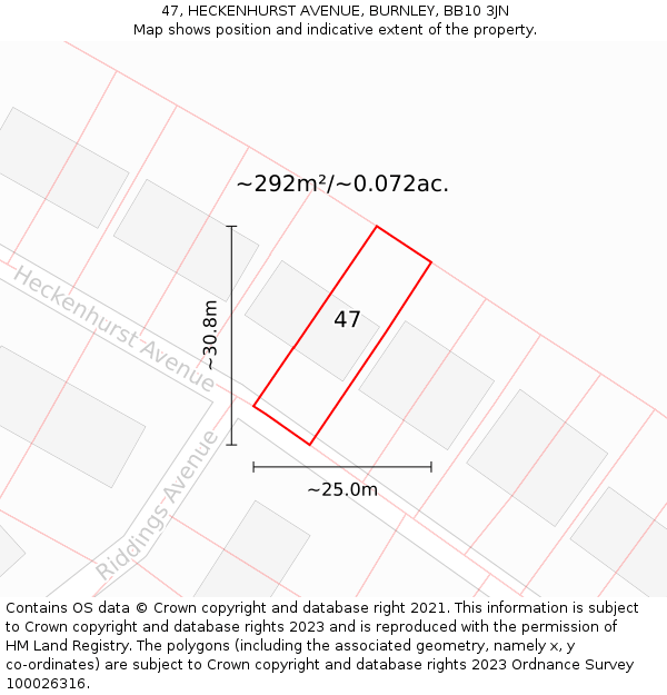 47, HECKENHURST AVENUE, BURNLEY, BB10 3JN: Plot and title map