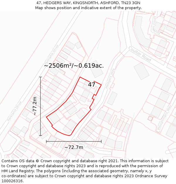 47, HEDGERS WAY, KINGSNORTH, ASHFORD, TN23 3GN: Plot and title map