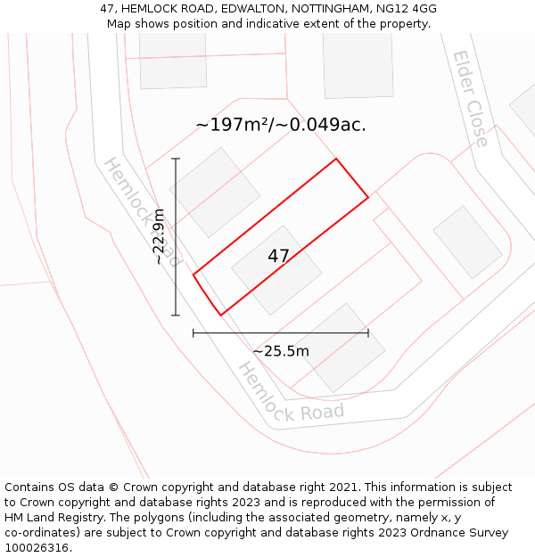 47, HEMLOCK ROAD, EDWALTON, NOTTINGHAM, NG12 4GG: Plot and title map