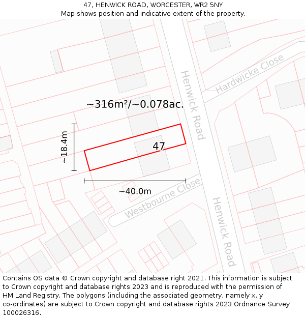 47, HENWICK ROAD, WORCESTER, WR2 5NY: Plot and title map