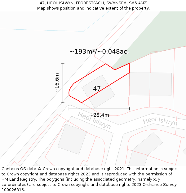 47, HEOL ISLWYN, FFORESTFACH, SWANSEA, SA5 4NZ: Plot and title map