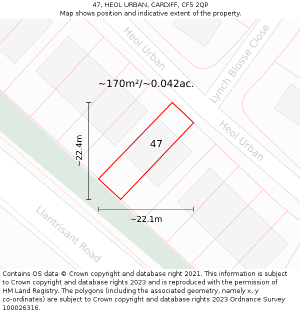 47, HEOL URBAN, CARDIFF, CF5 2QP: Plot and title map