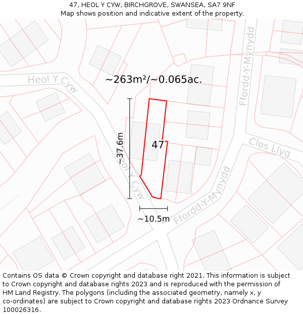 47, HEOL Y CYW, BIRCHGROVE, SWANSEA, SA7 9NF: Plot and title map