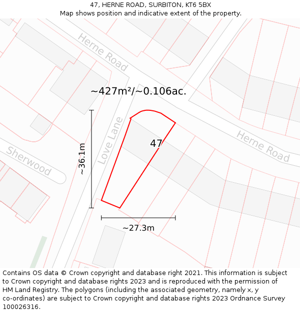 47, HERNE ROAD, SURBITON, KT6 5BX: Plot and title map