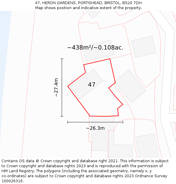 47, HERON GARDENS, PORTISHEAD, BRISTOL, BS20 7DH: Plot and title map