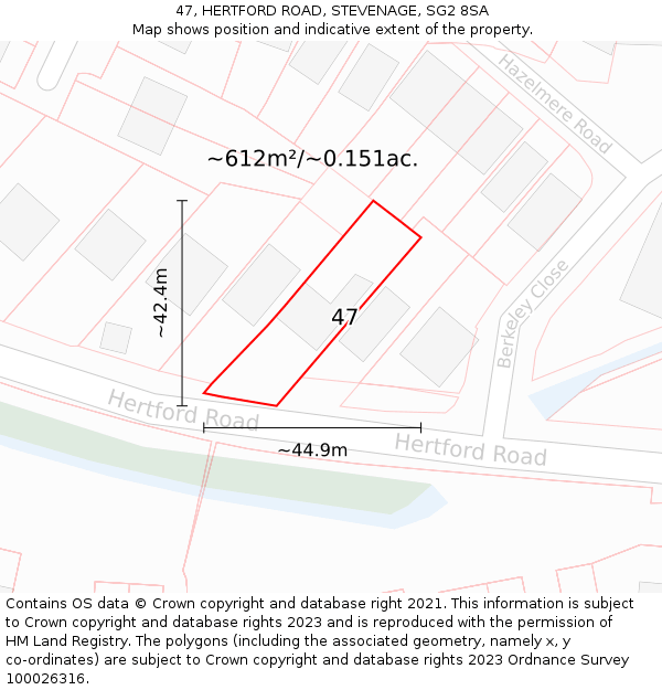 47, HERTFORD ROAD, STEVENAGE, SG2 8SA: Plot and title map