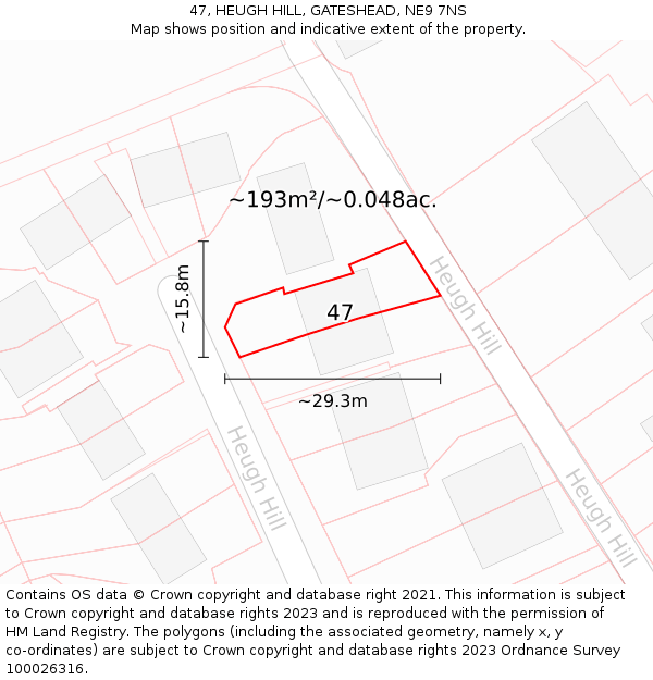 47, HEUGH HILL, GATESHEAD, NE9 7NS: Plot and title map