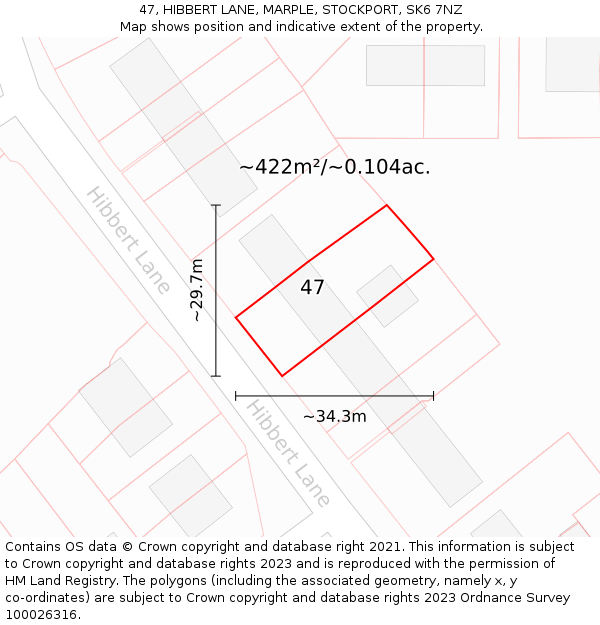 47, HIBBERT LANE, MARPLE, STOCKPORT, SK6 7NZ: Plot and title map