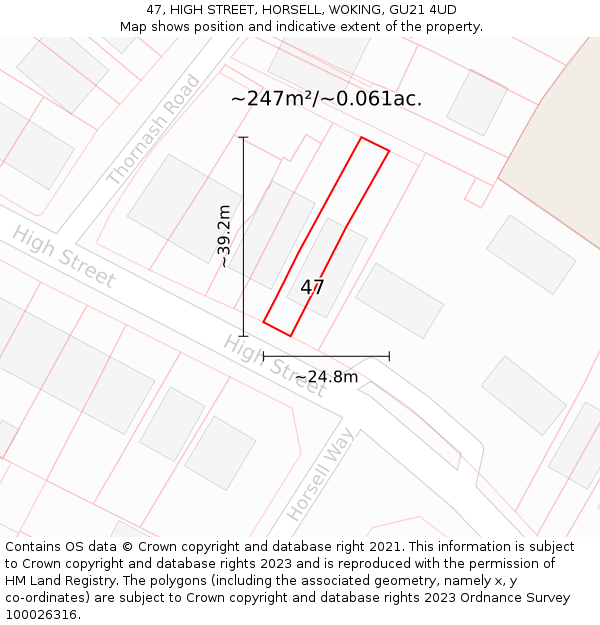 47, HIGH STREET, HORSELL, WOKING, GU21 4UD: Plot and title map