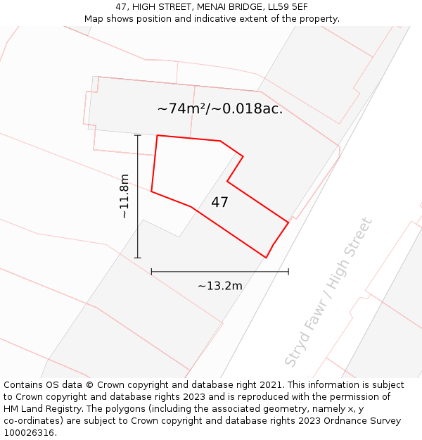 47, HIGH STREET, MENAI BRIDGE, LL59 5EF: Plot and title map