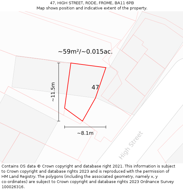 47, HIGH STREET, RODE, FROME, BA11 6PB: Plot and title map