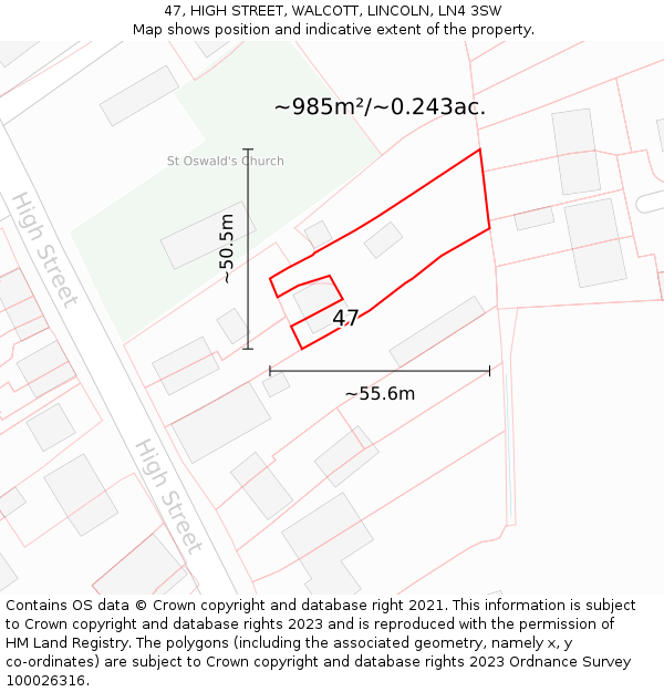 47, HIGH STREET, WALCOTT, LINCOLN, LN4 3SW: Plot and title map