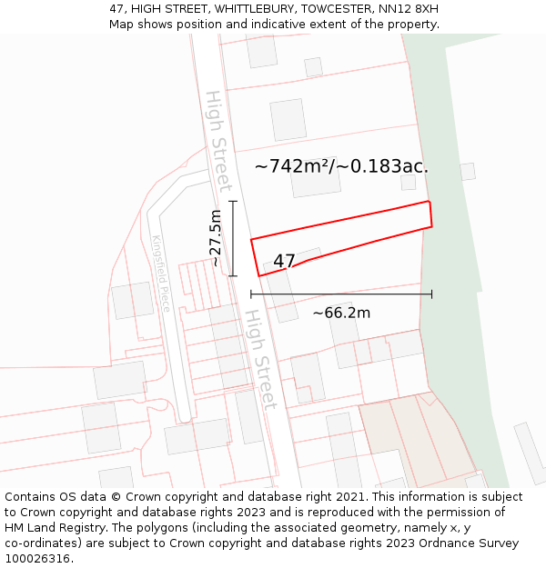 47, HIGH STREET, WHITTLEBURY, TOWCESTER, NN12 8XH: Plot and title map